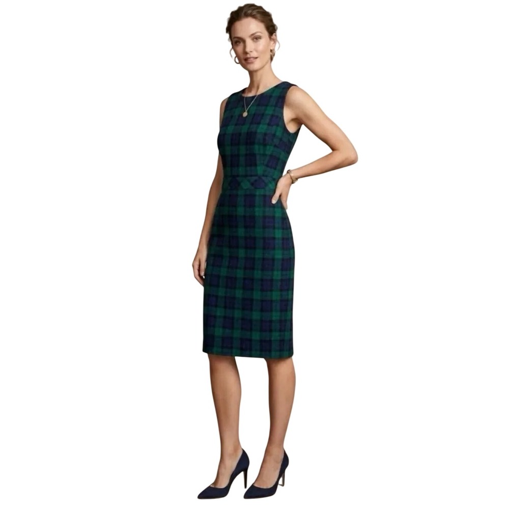 J.Crew Factory Black Watch Tartan Plaid Sheath Dress Wool Blend Preppy 12 NWOT